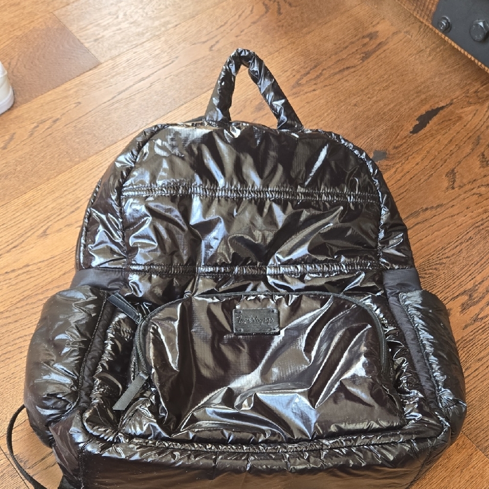 Shiny Black Quilted Backpack